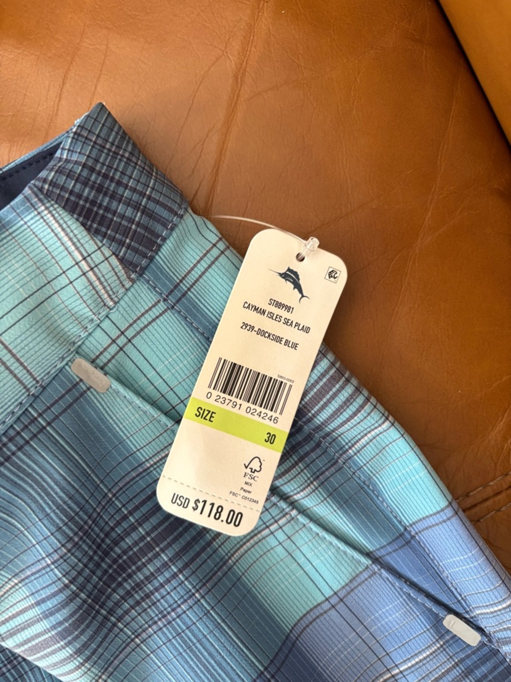 Tommy Bahama Dockside Blue Plaid Men's Flat Front Shorts